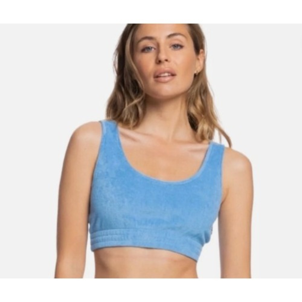 Roxy Terry Cloth Crop Top Women Size M Blue Sleeveless Tank